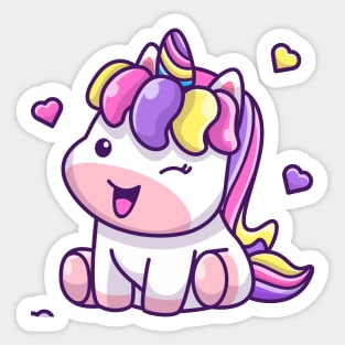 Cute Unicorn Sitting Cartoon Sticker